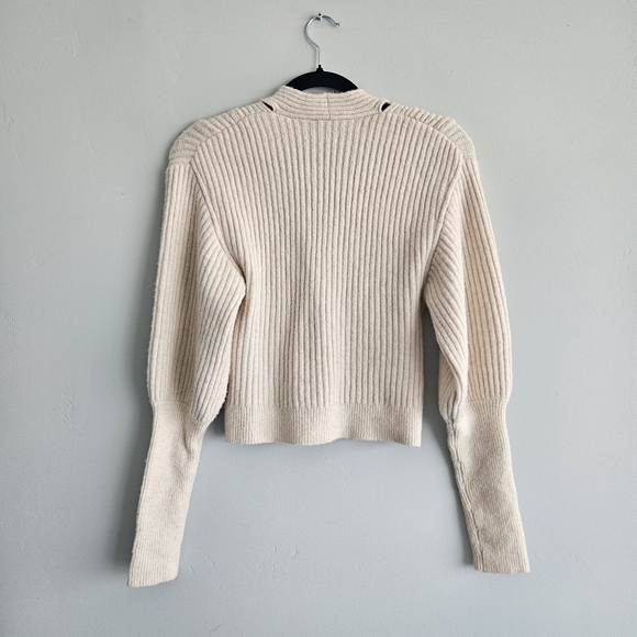 Express Women's Cream Ribbed Button-Up Cardigan - Picture 3 of 13